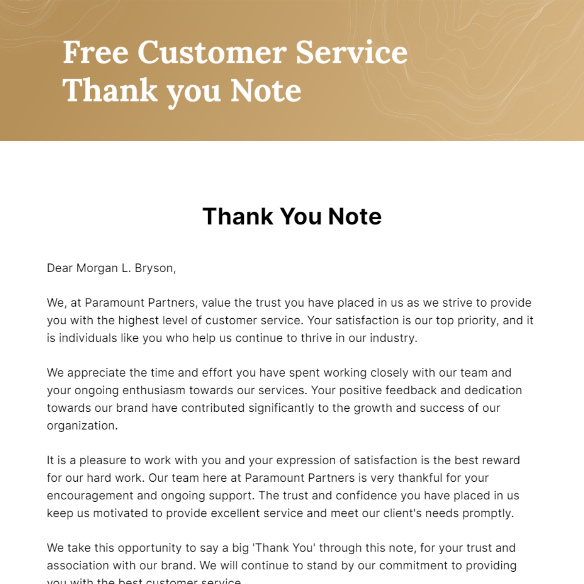 Customer Service Thank you Note Template