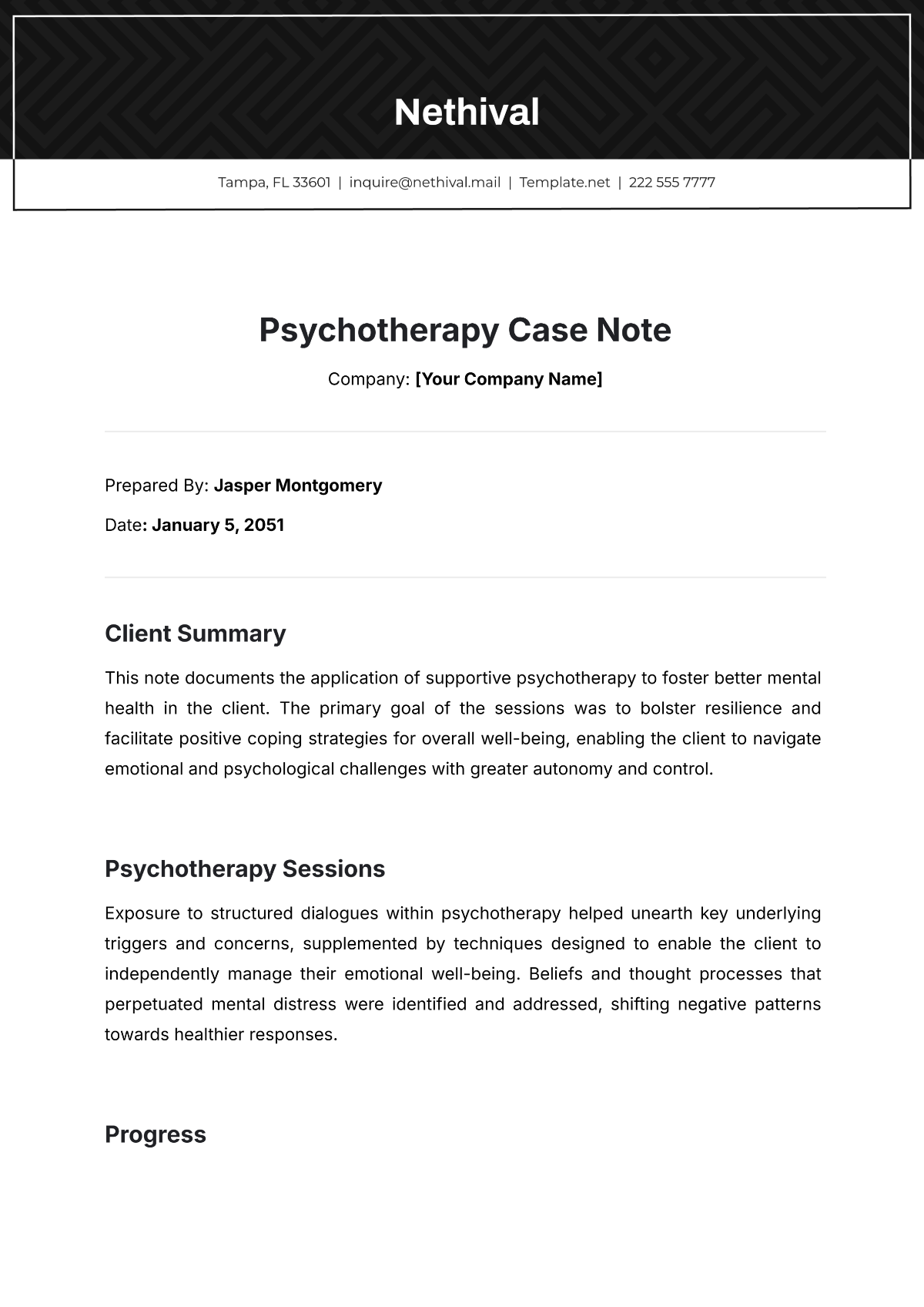 Free Psychotherapy Case Note Template