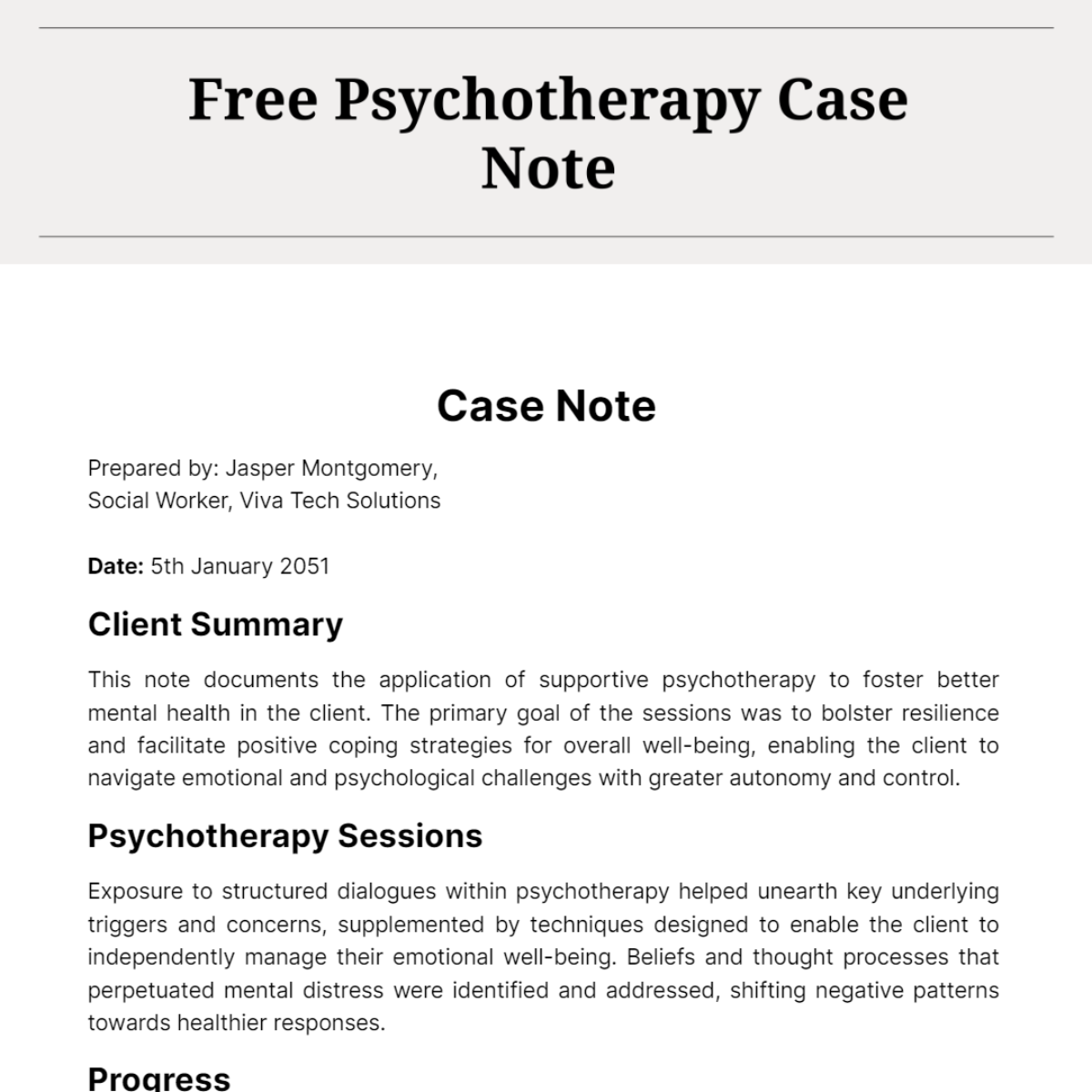Free Psychotherapy Case Note Template