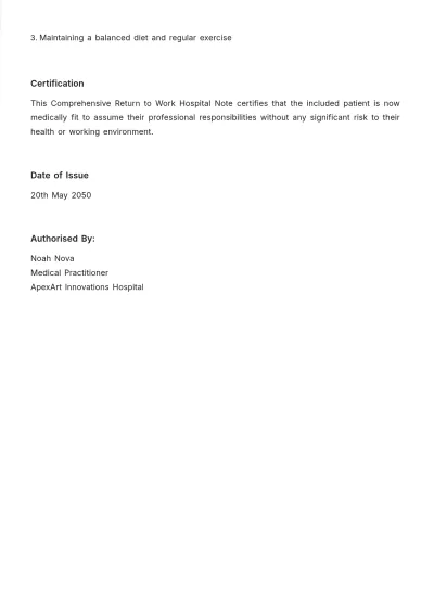 Free Return to Work Hospital Note Template to Edit Online