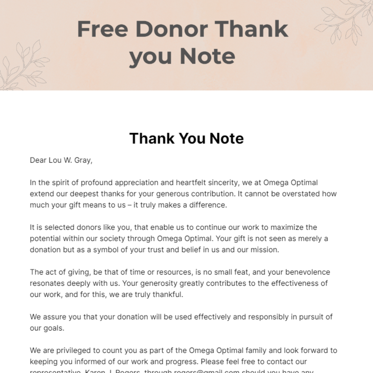 Donor Thank you Note Template - Edit Online & Download