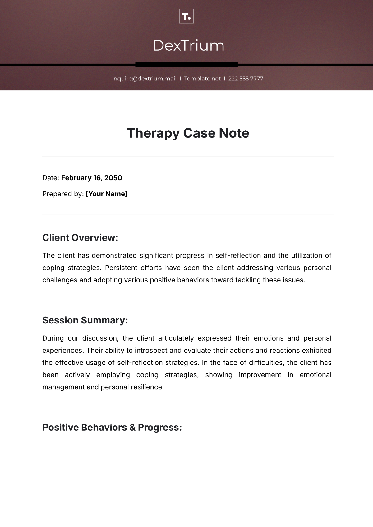 Free Therapy Case Note Template