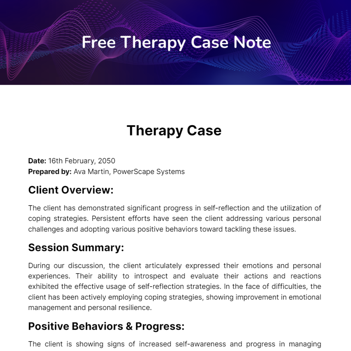 Free Therapy Case Note Template