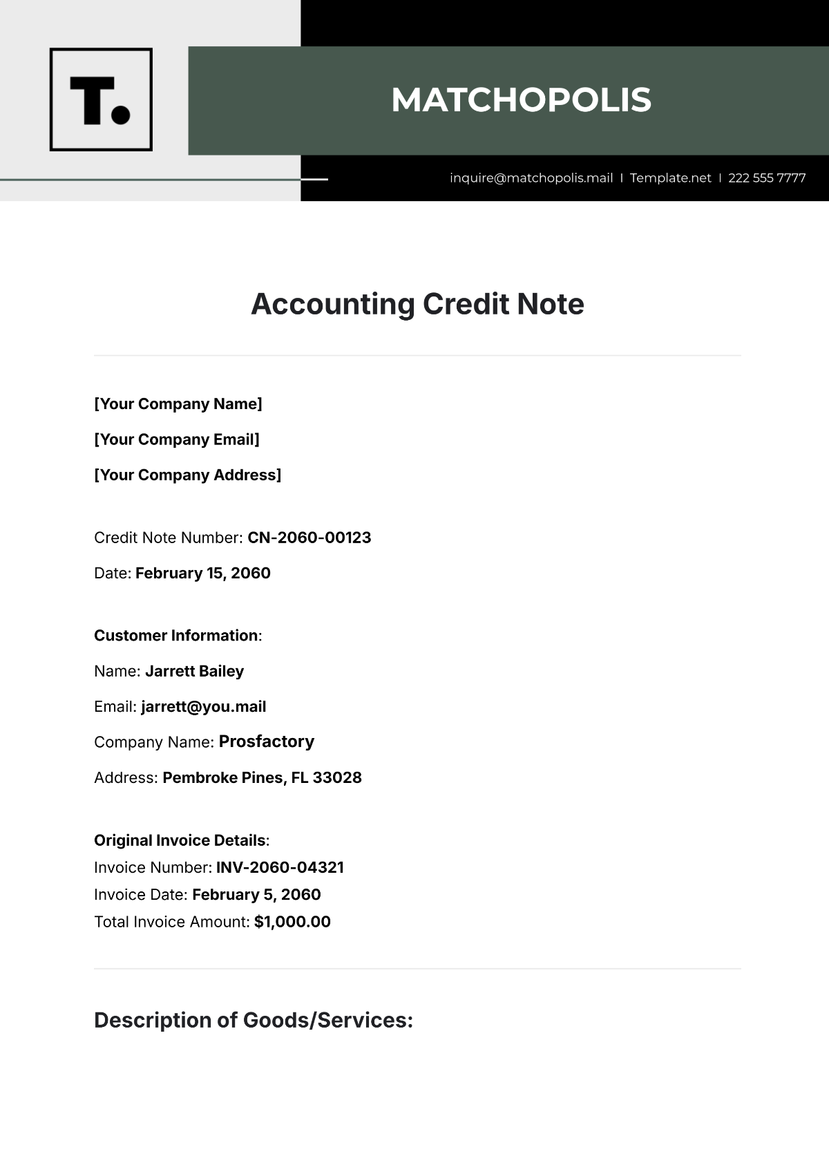 Accounting Credit Note Template - Edit Online & Download