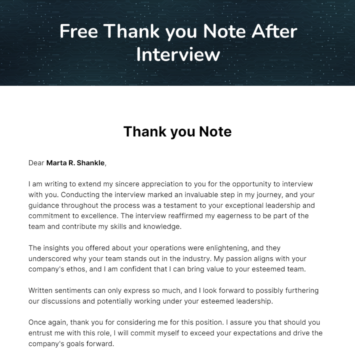 Thank you Note After Interview Template - Edit Online & Download