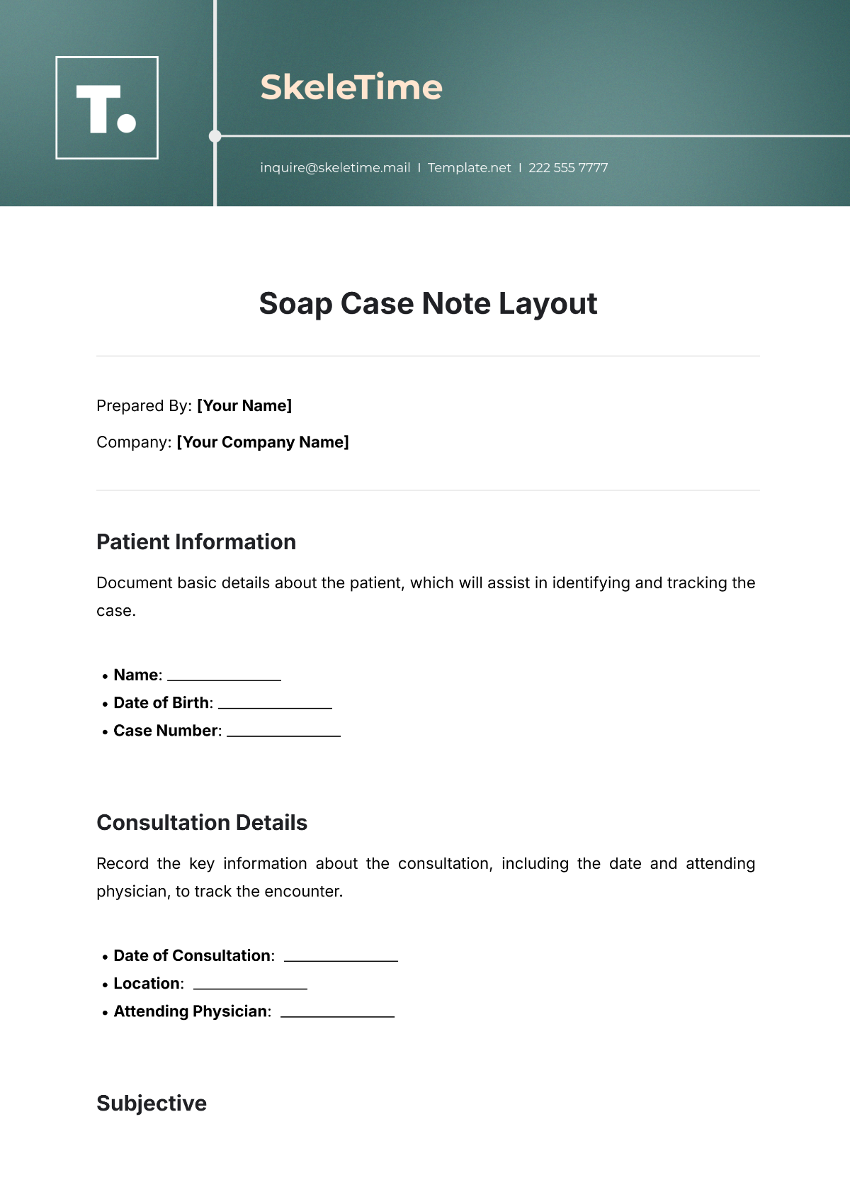 Free Soap Case Note Layout Template