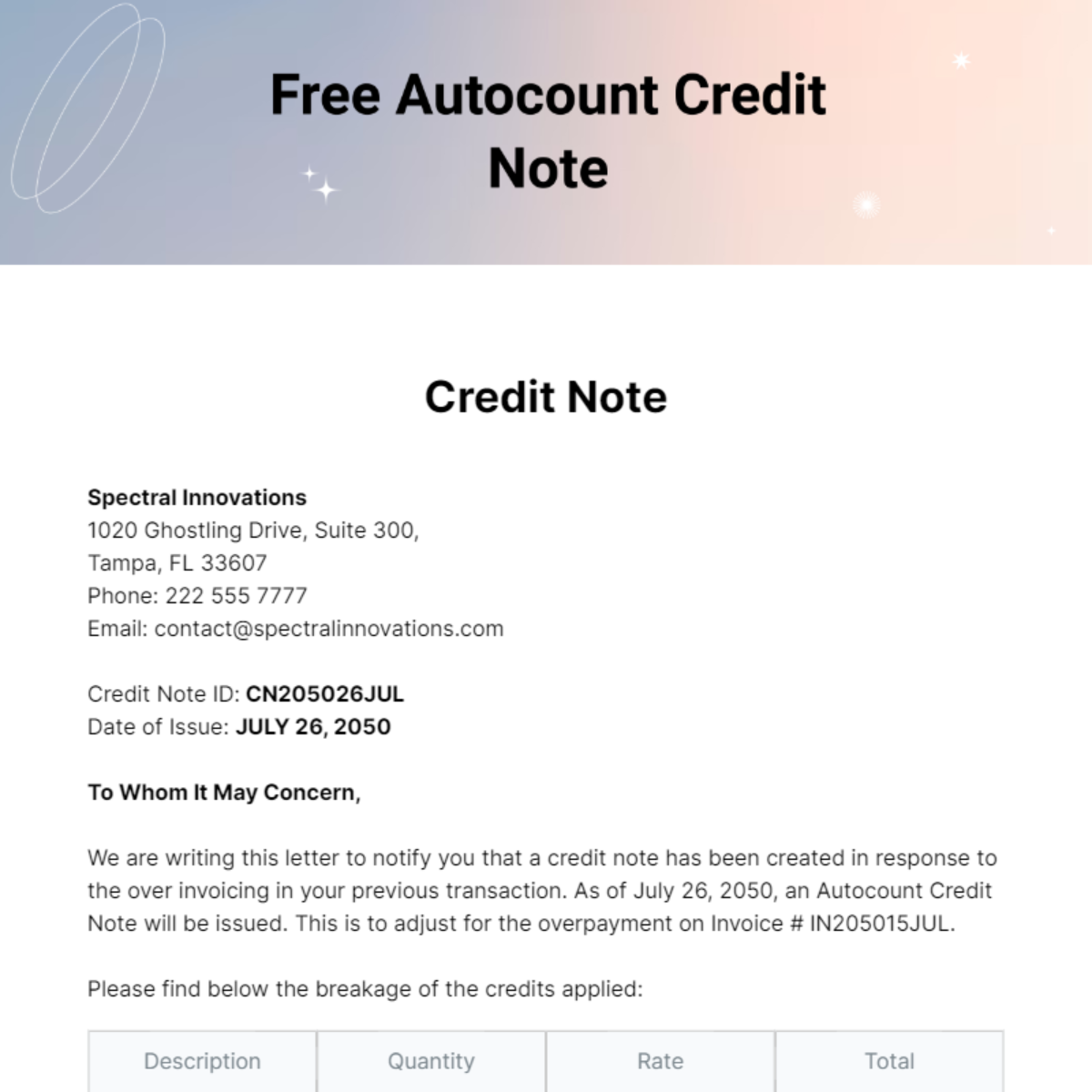 Autocount Credit Note Template