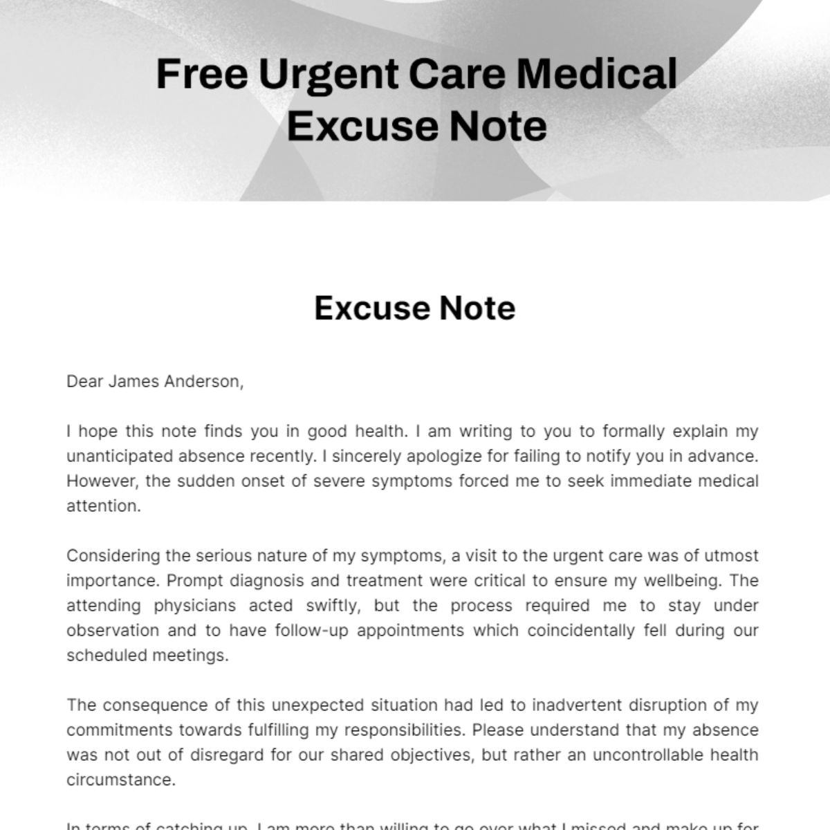 Free Urgent Care Medical Excuse Note Template