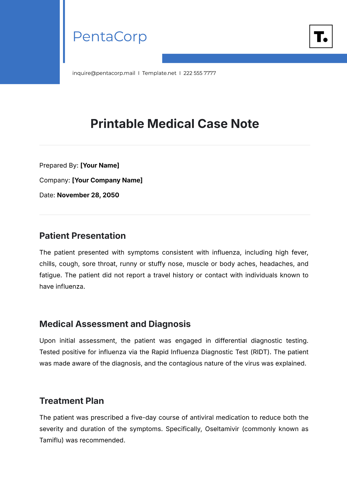 Free Printable Medical Case Note Template