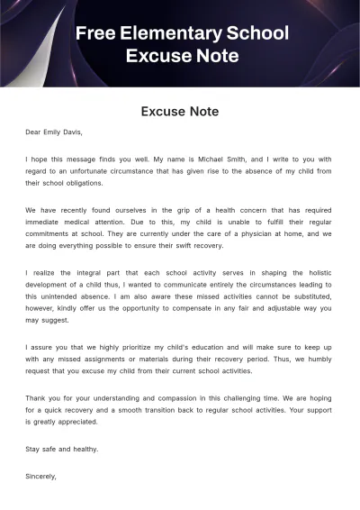 Free Elementary School Excuse Note Template to Edit Online