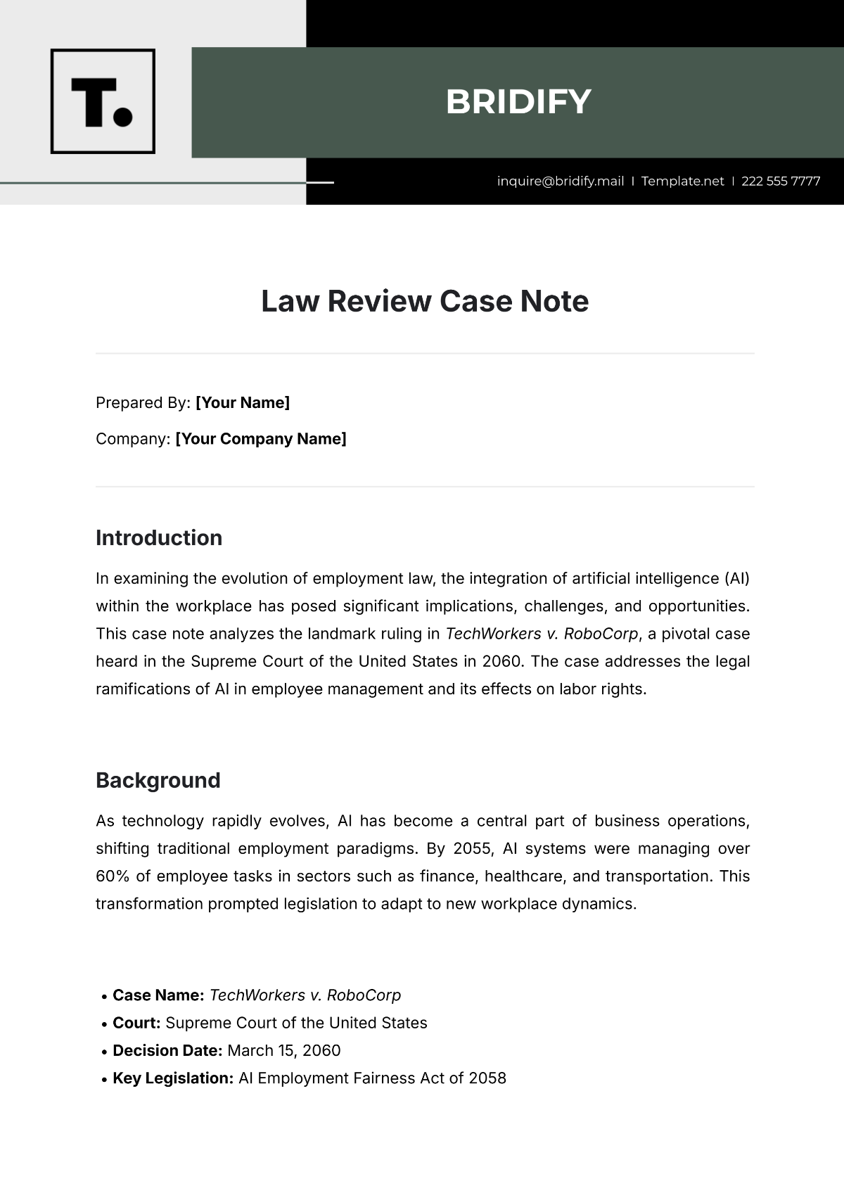 Free Law Review Case Note Template