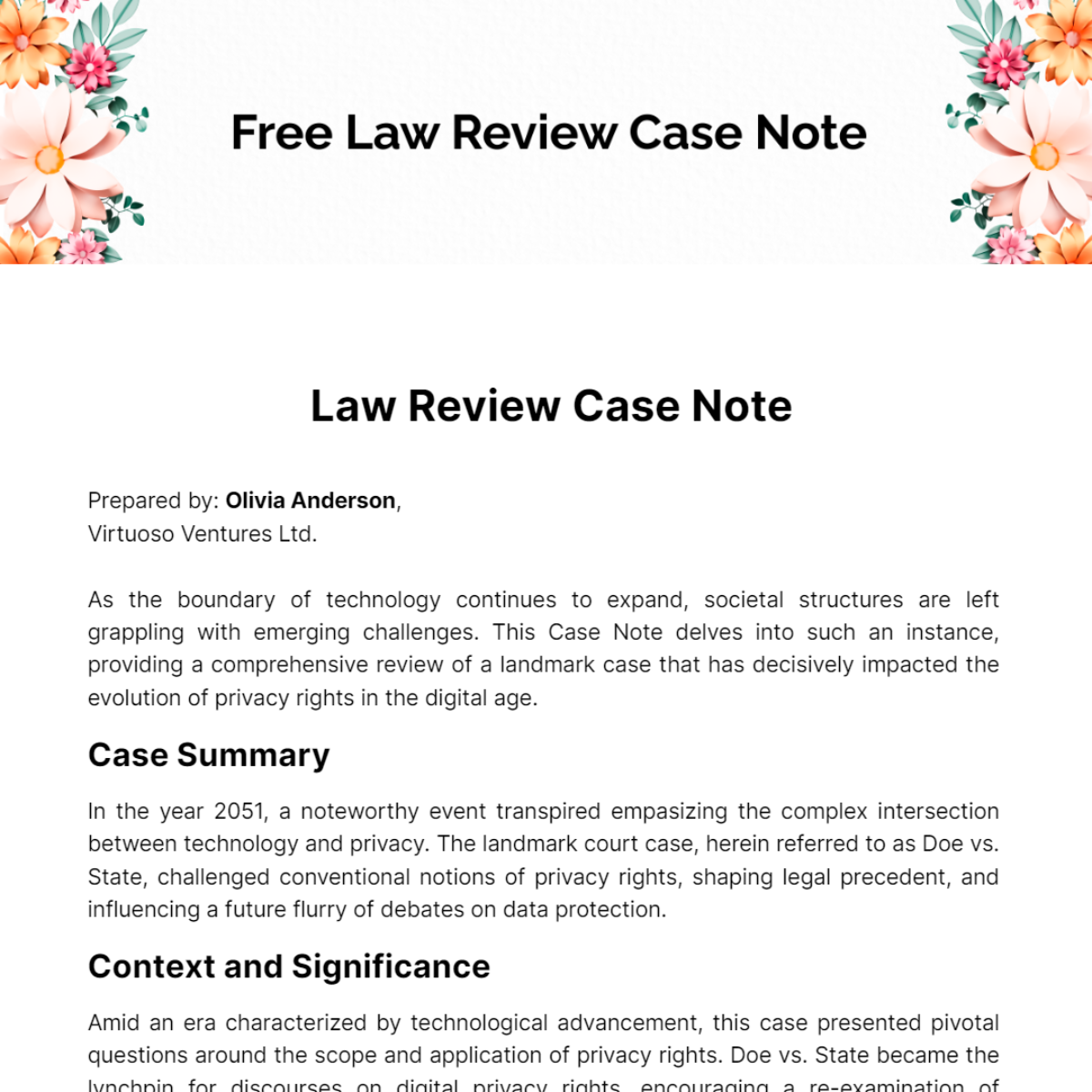 Law Review Case Note Template