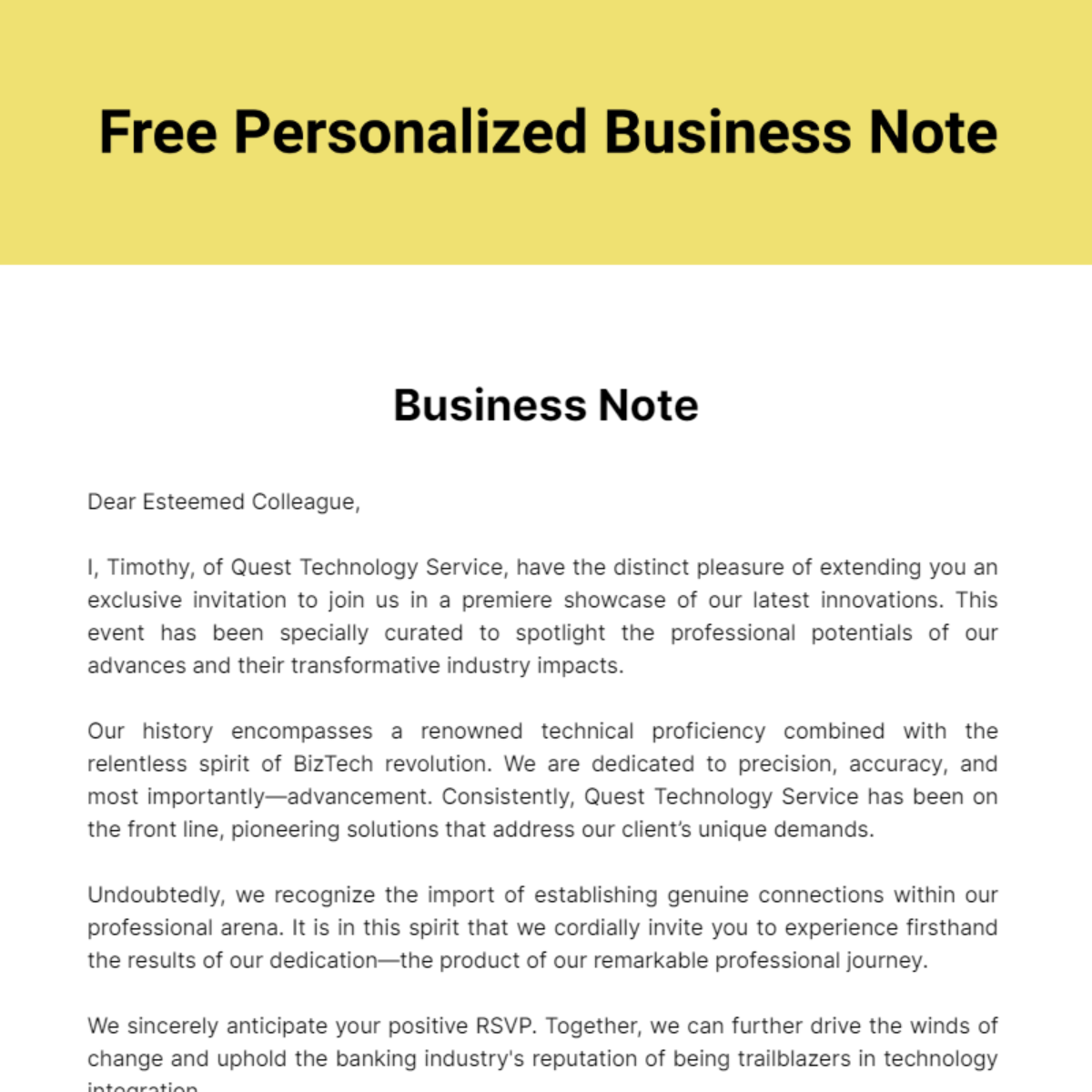 Personalized Business Note Template