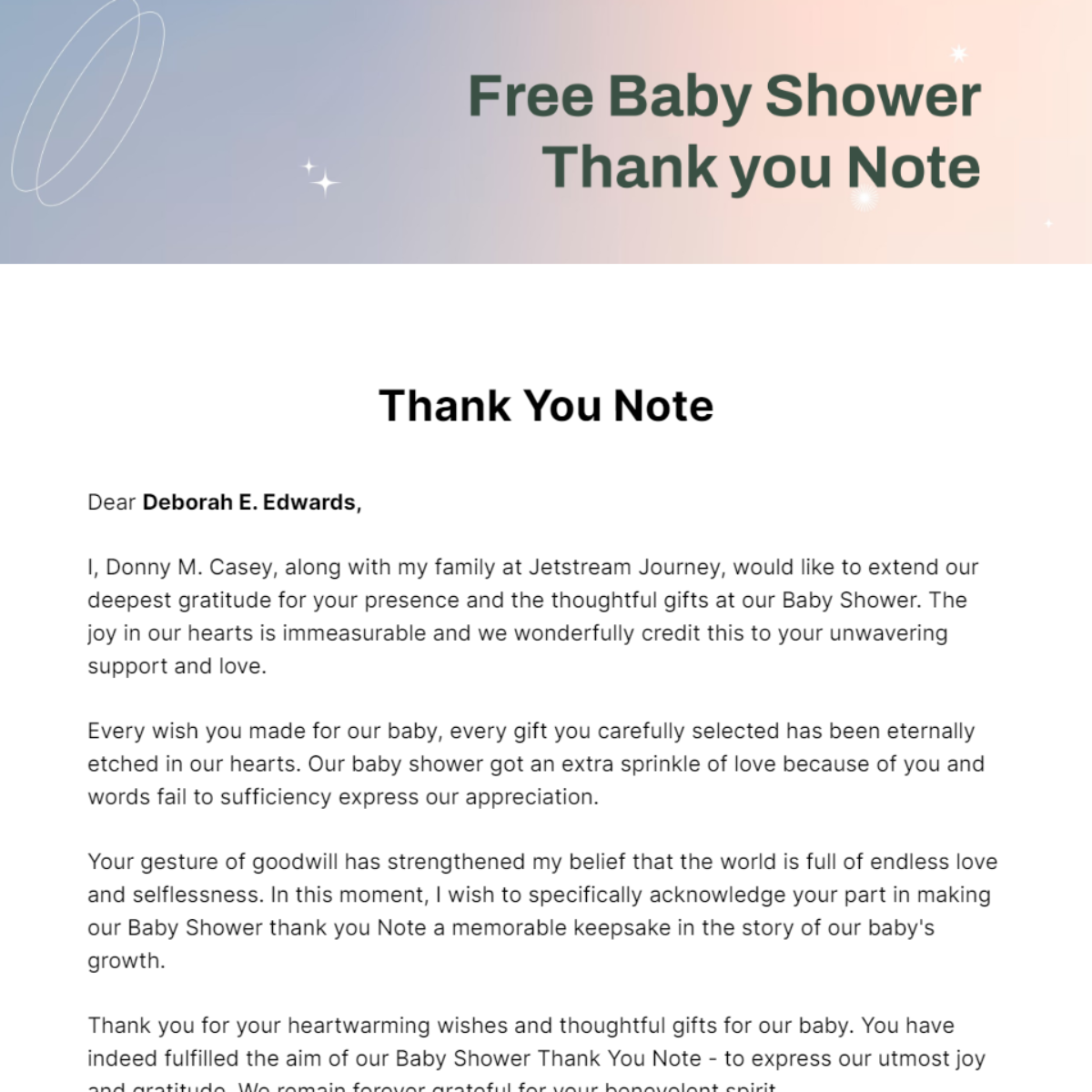 Baby Shower Thank you Note Template