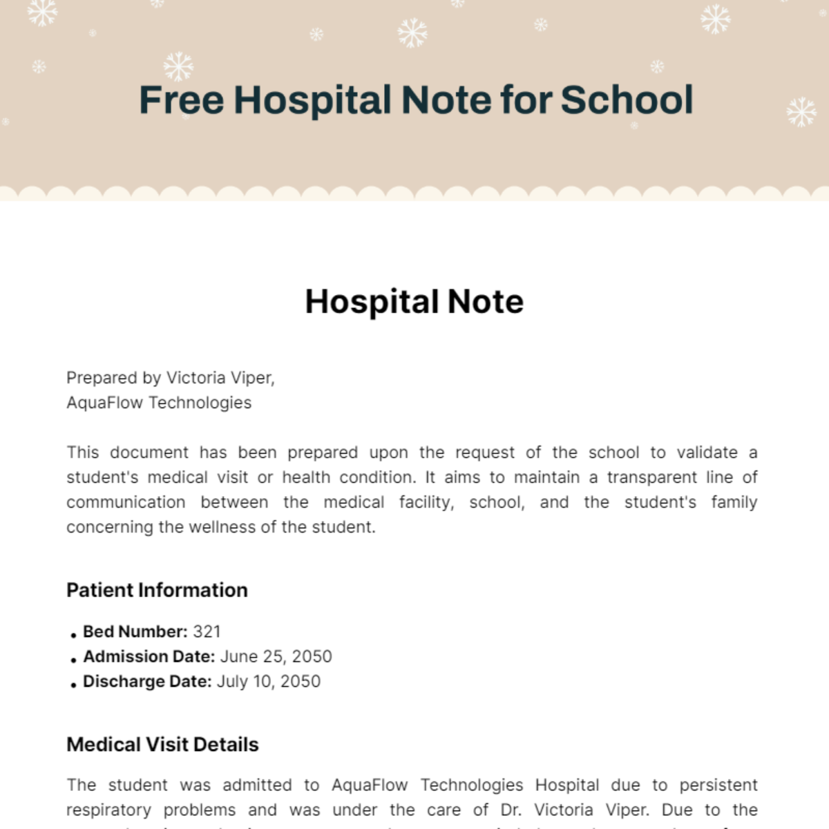 Hospital Note for School Template