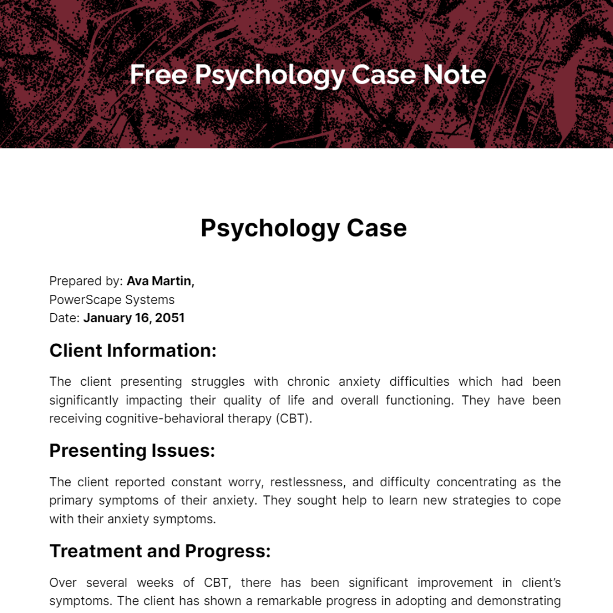 Psychology Case Note Template