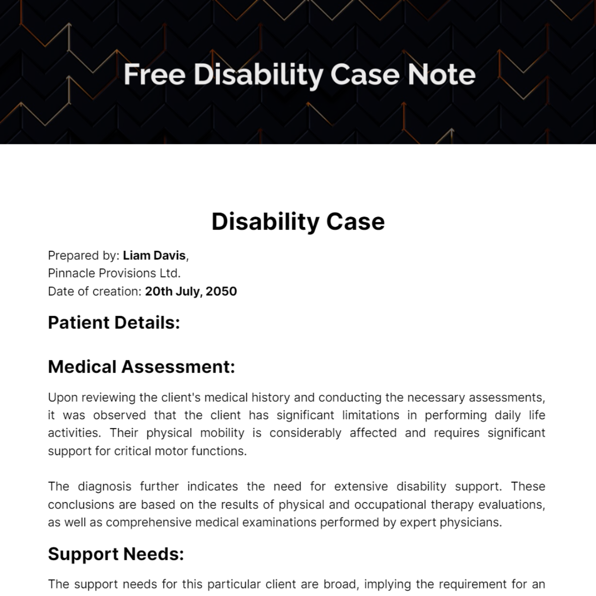 Disability Case Note Template