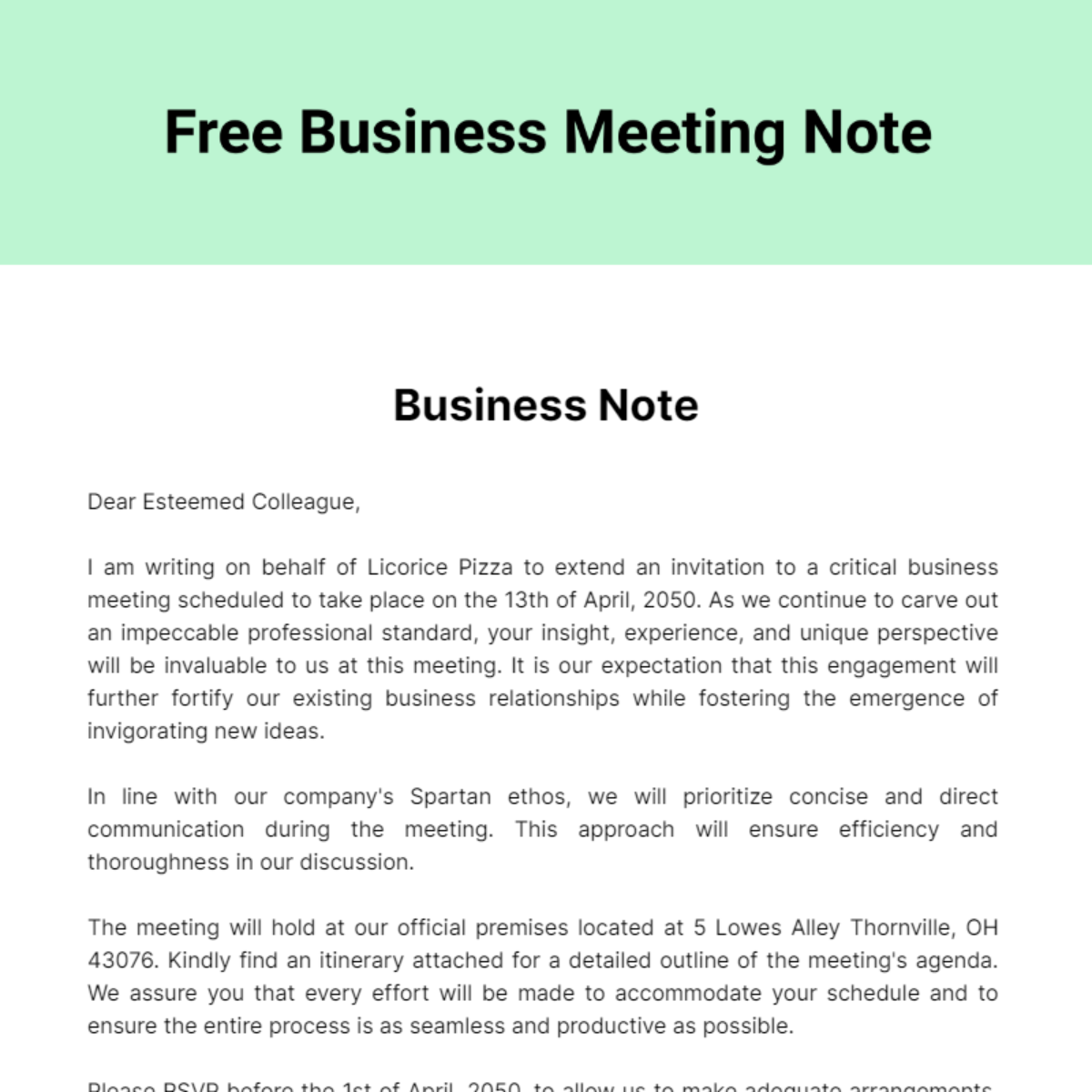 Free Business Meeting Note Template
