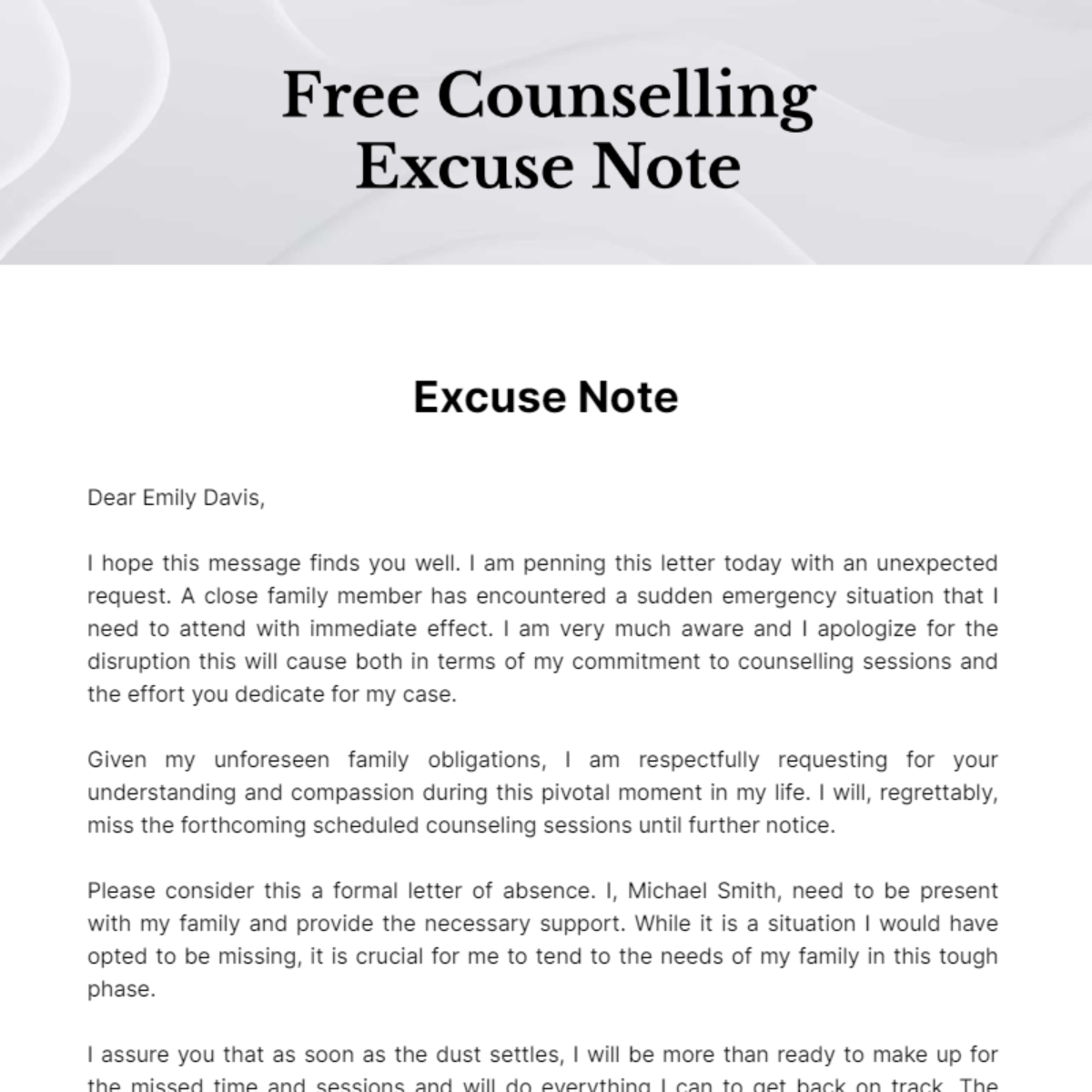 Counselling Excuse Note Template