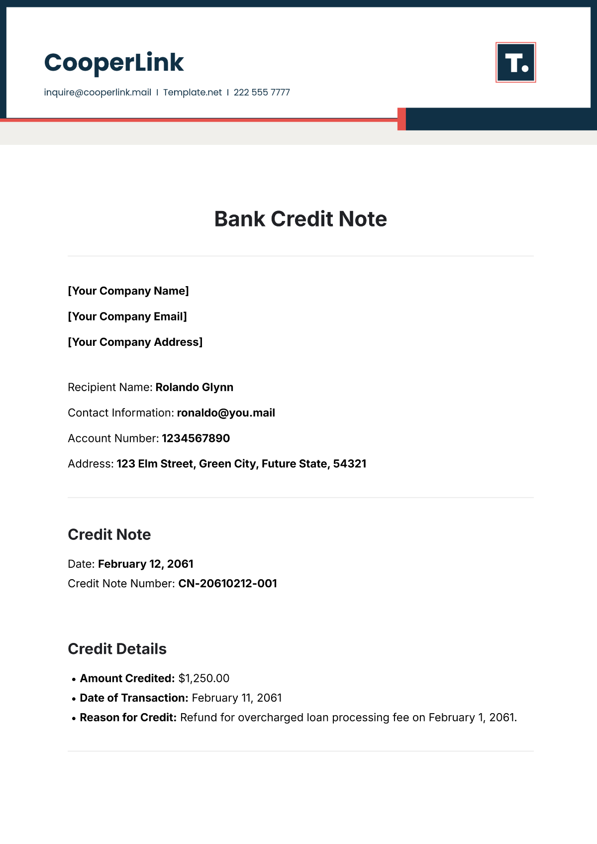 Bank Credit Note Template - Edit Online & Download