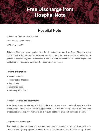 Free Discharge from Hospital Note Template to Edit Online