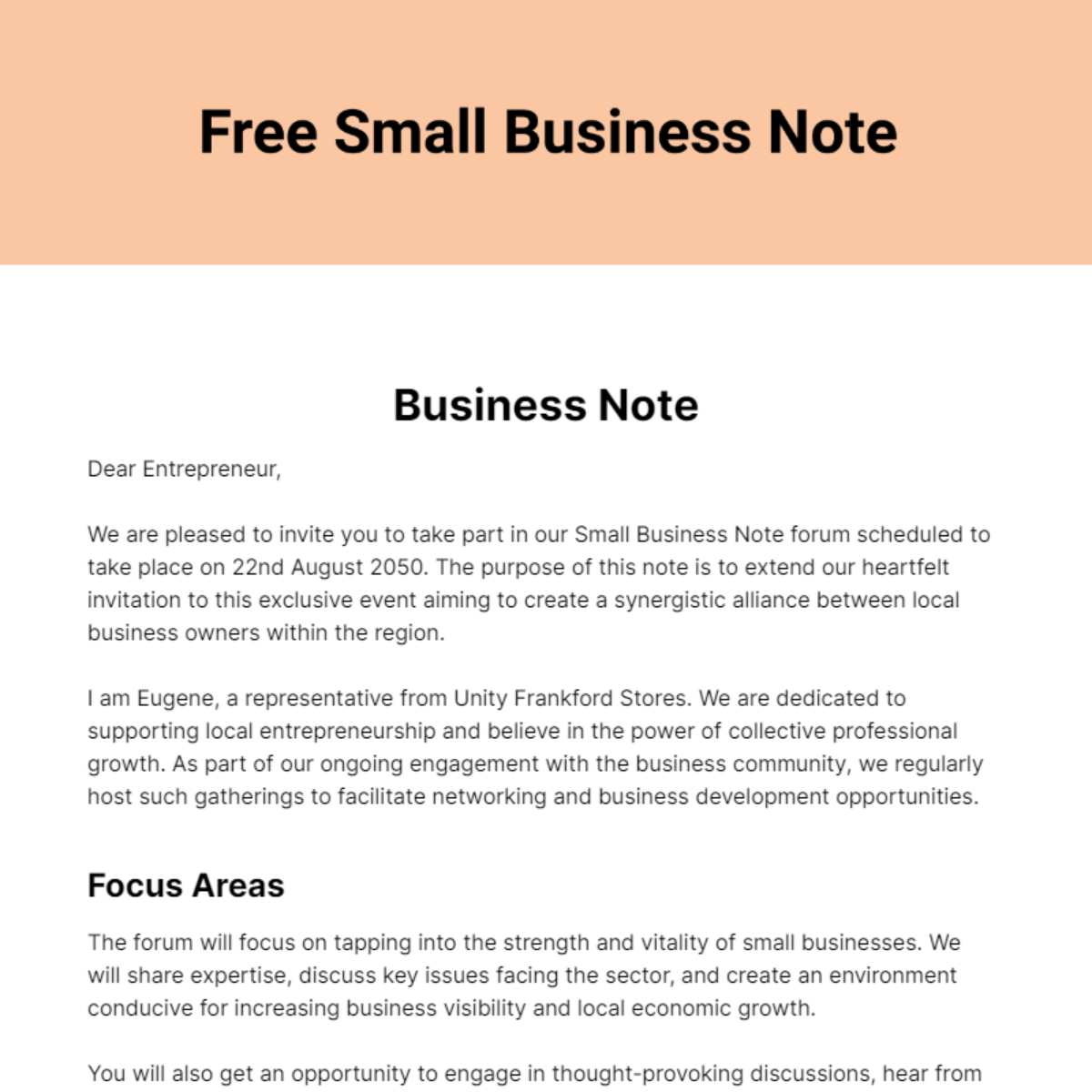 Small Business Note Template