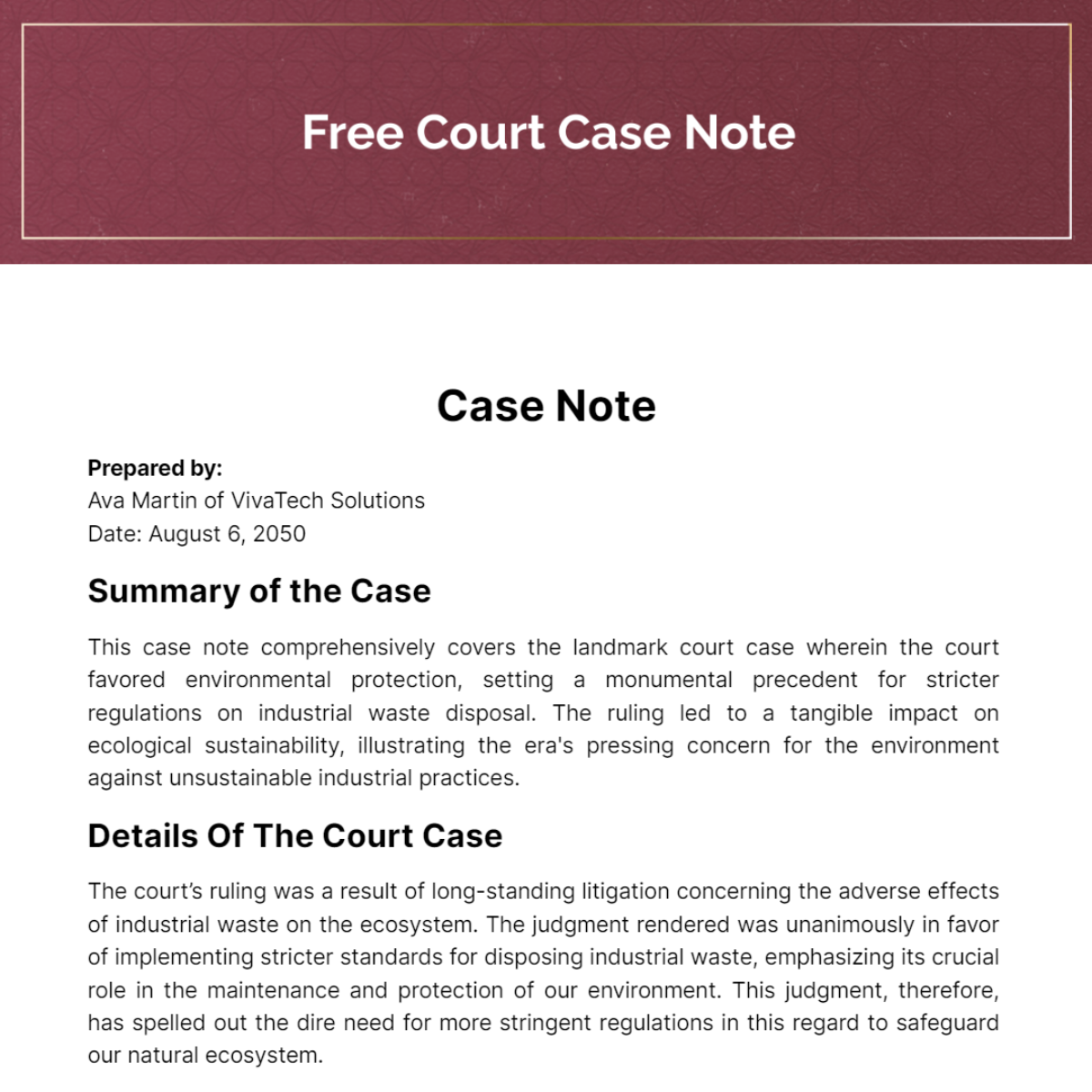 Free Court Case Note Template
