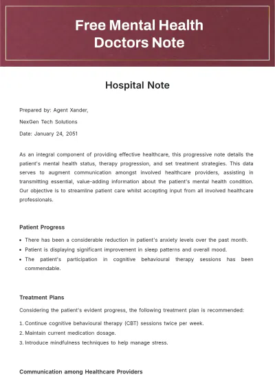 Free Mental Health Doctors Note Template to Edit Online