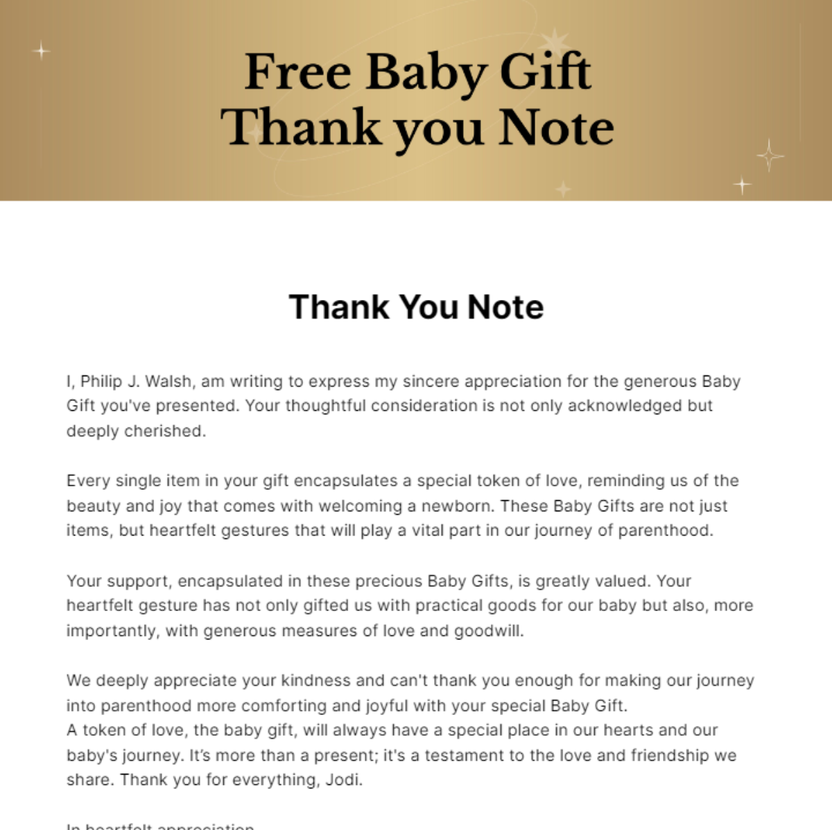 Baby Gift Thank you Note Template