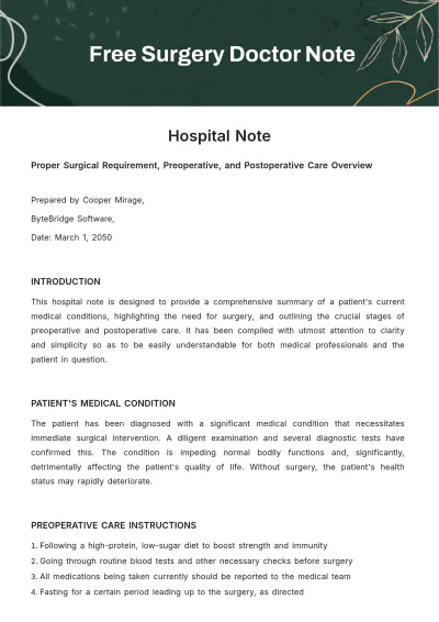 Free Surgery Doctor Note Template to Edit Online