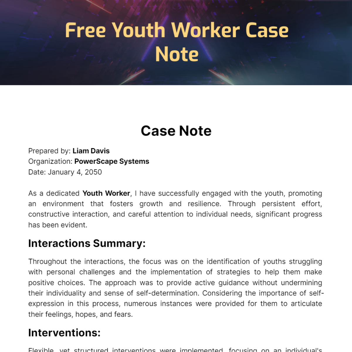 Youth Worker Case Note Template