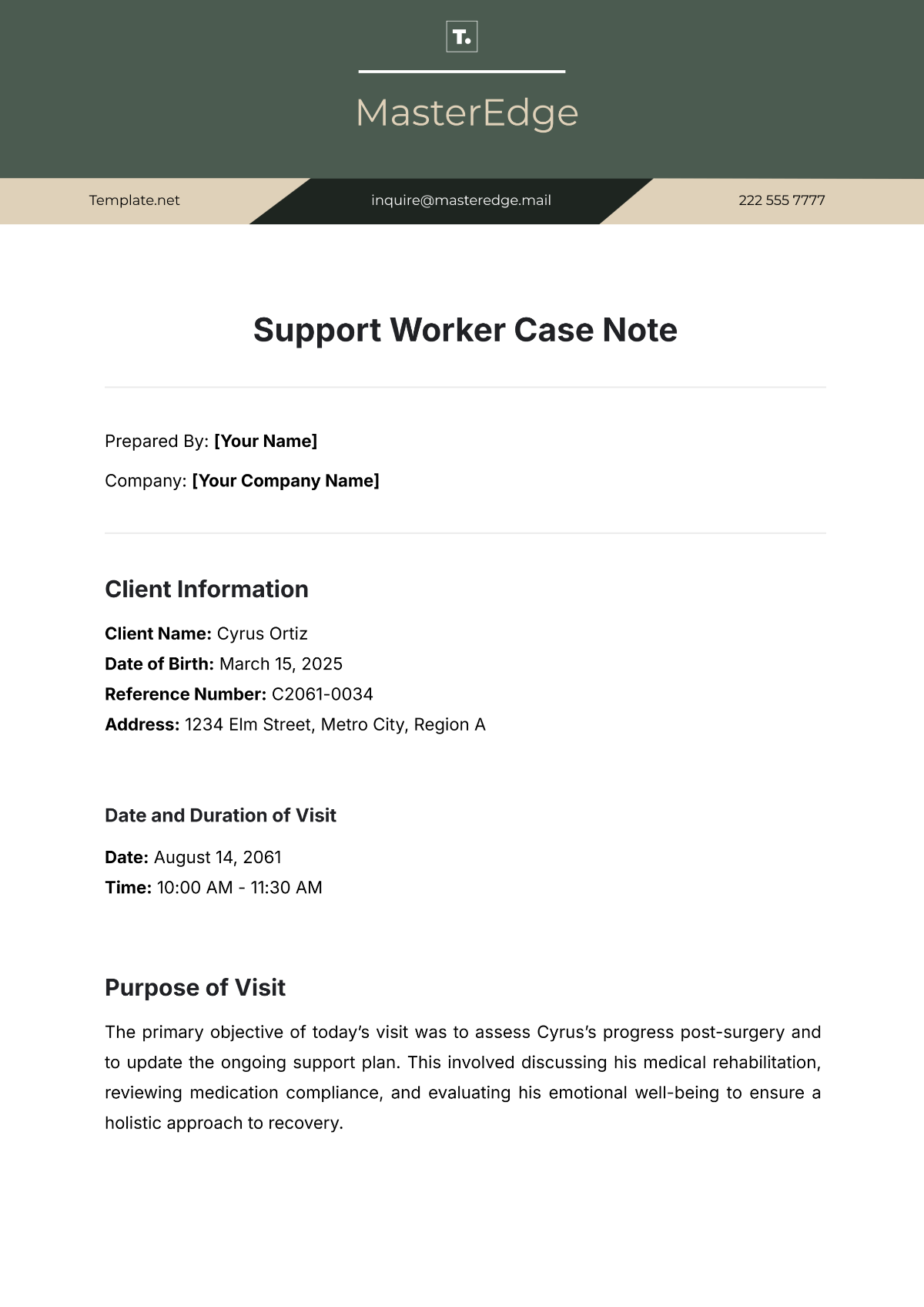 Support Worker Case Note Template