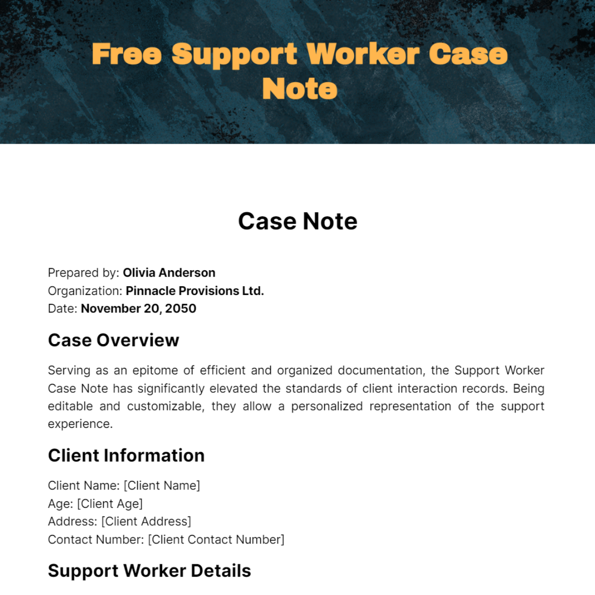 Free Support Worker Case Note Template