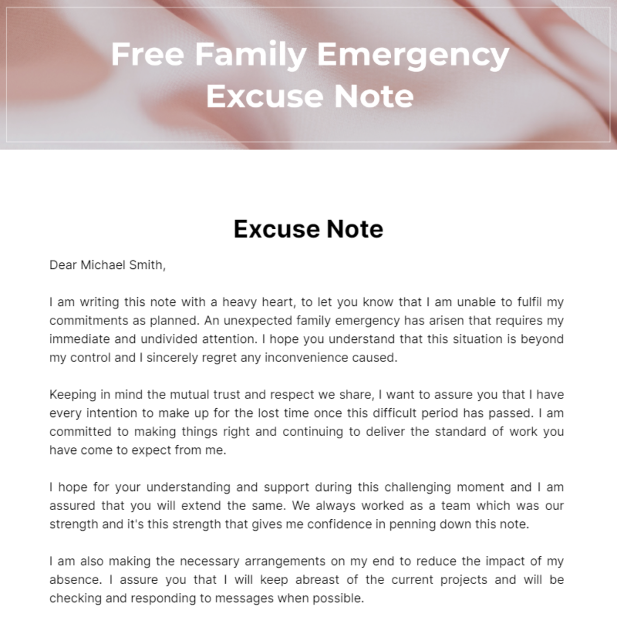 Free Family Emergency Excuse Note Template