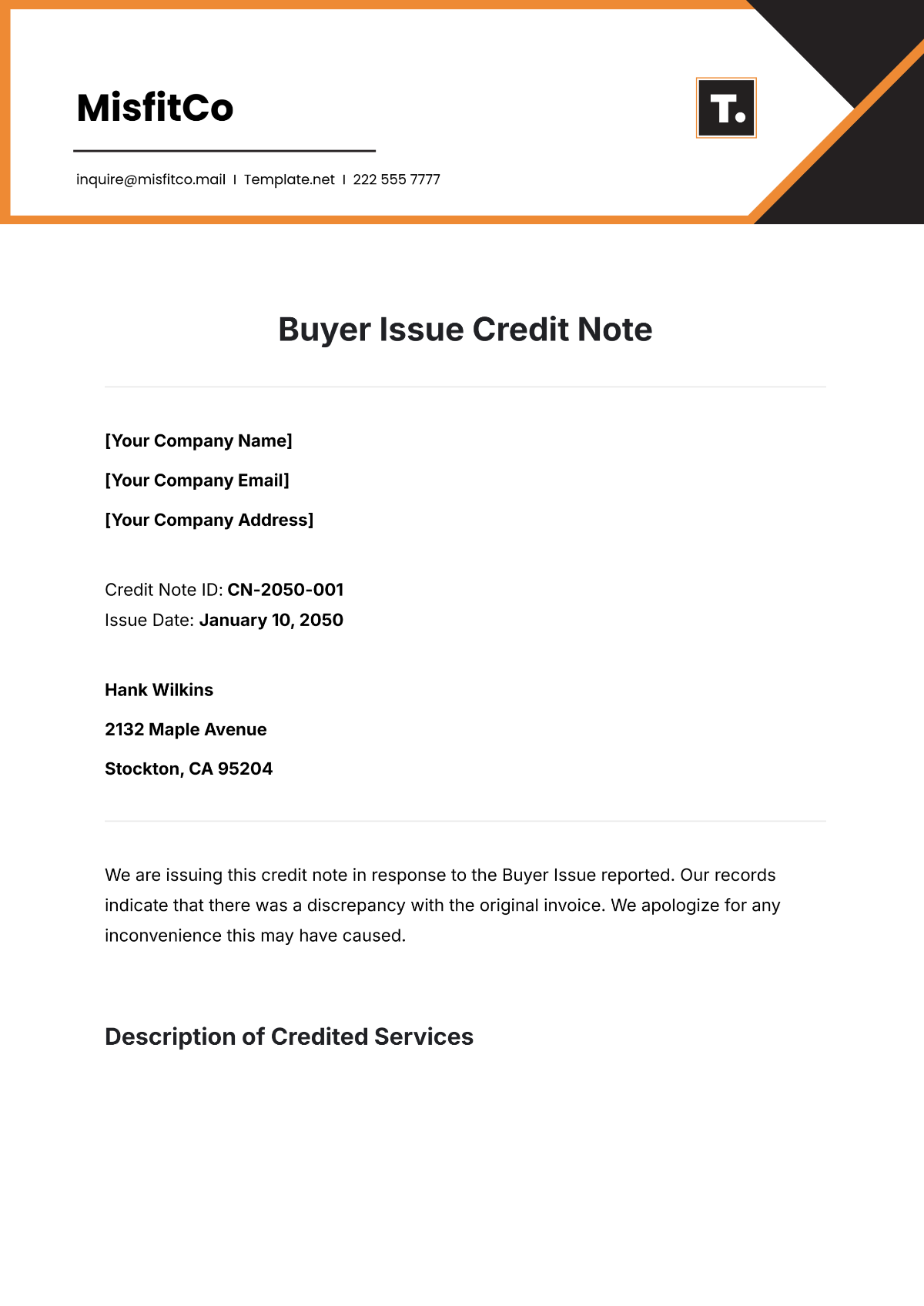 Buyer Issue Credit Note Template - Edit Online & Download