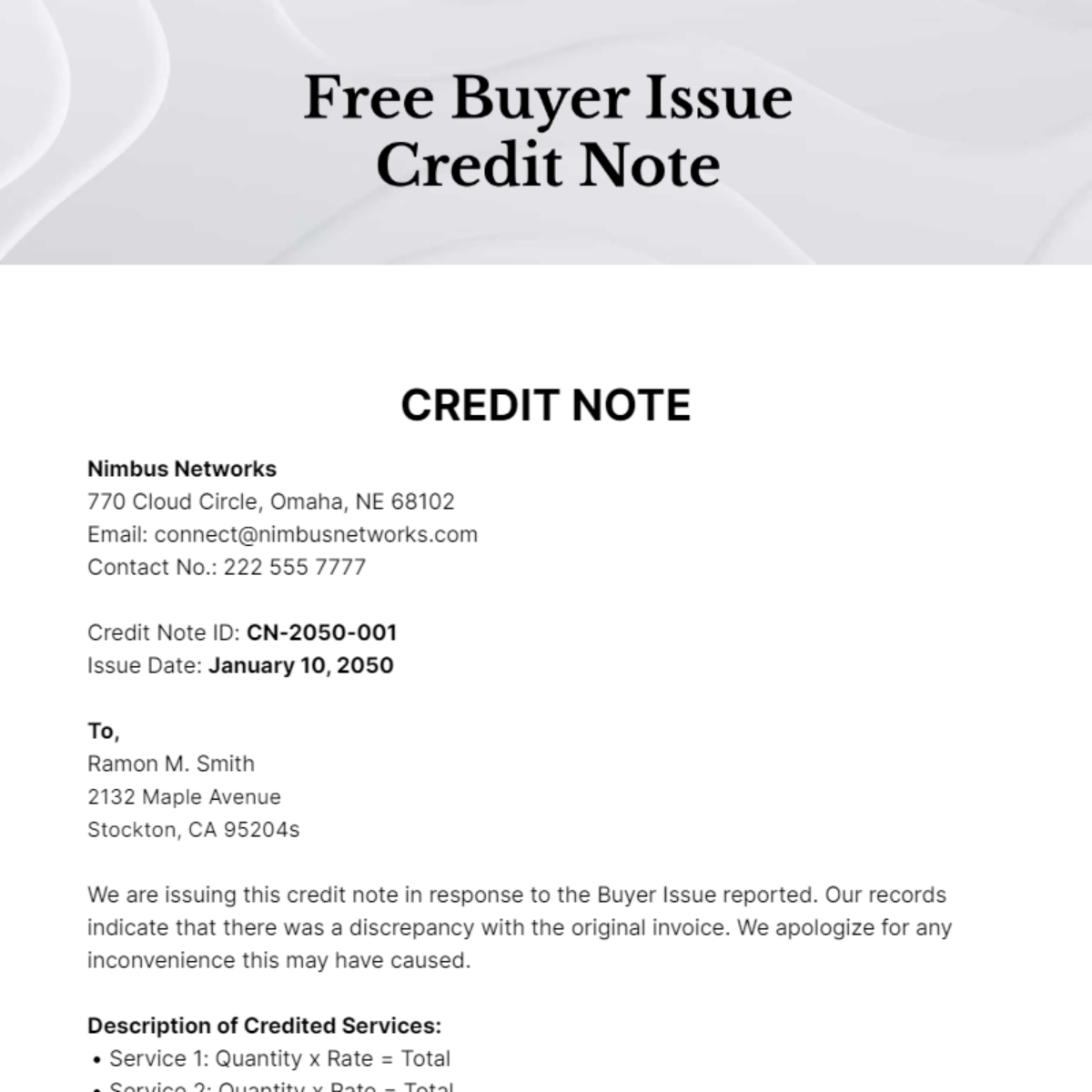 Free Buyer Issue Credit Note Template