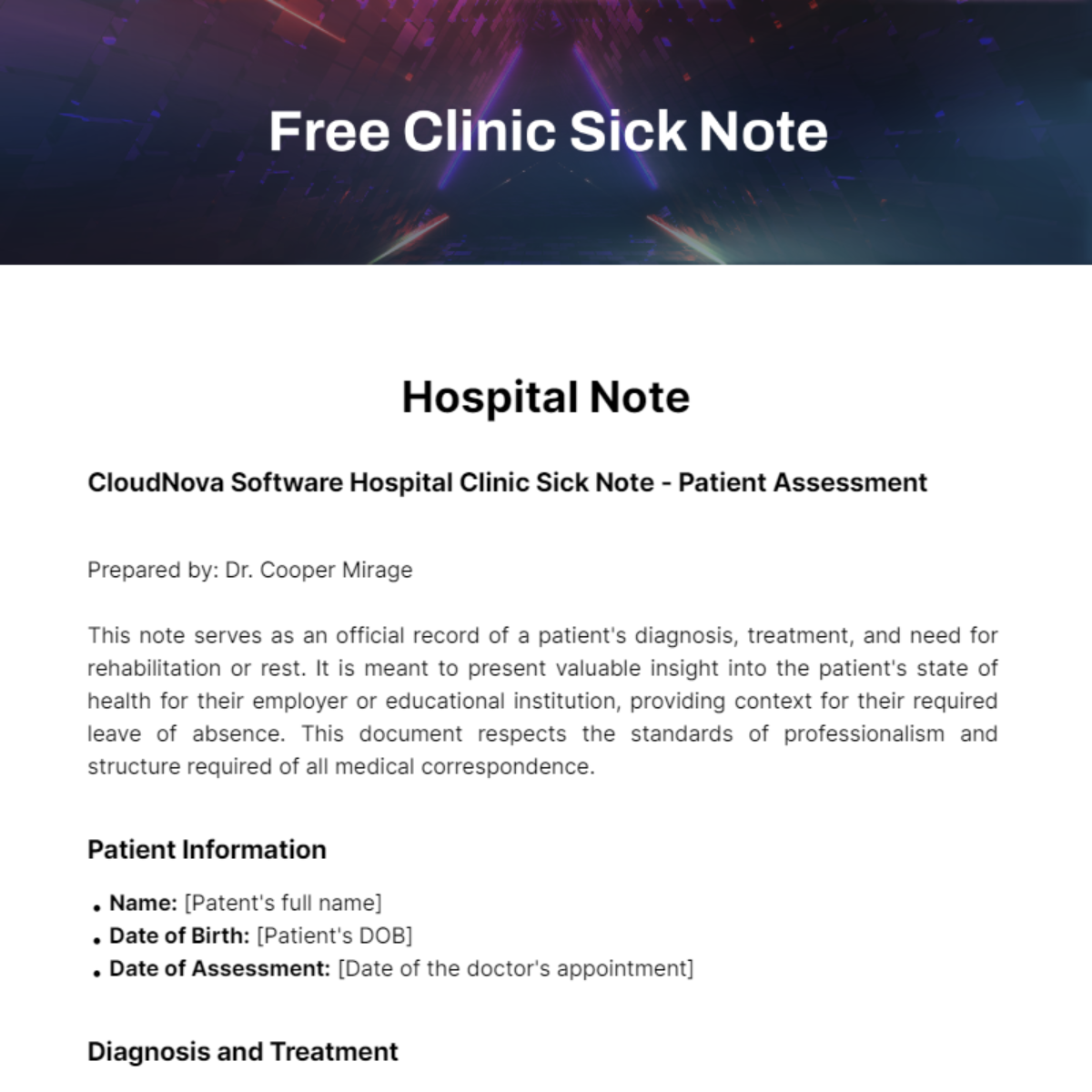 Free Clinic Sick Note Template