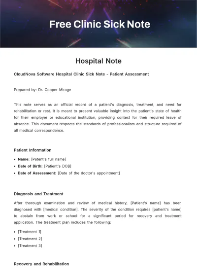 Free Clinic Sick Note Template to Edit Online