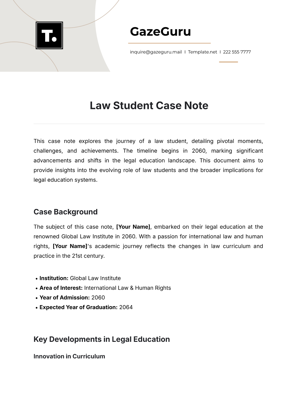 Law Student Case Note Template