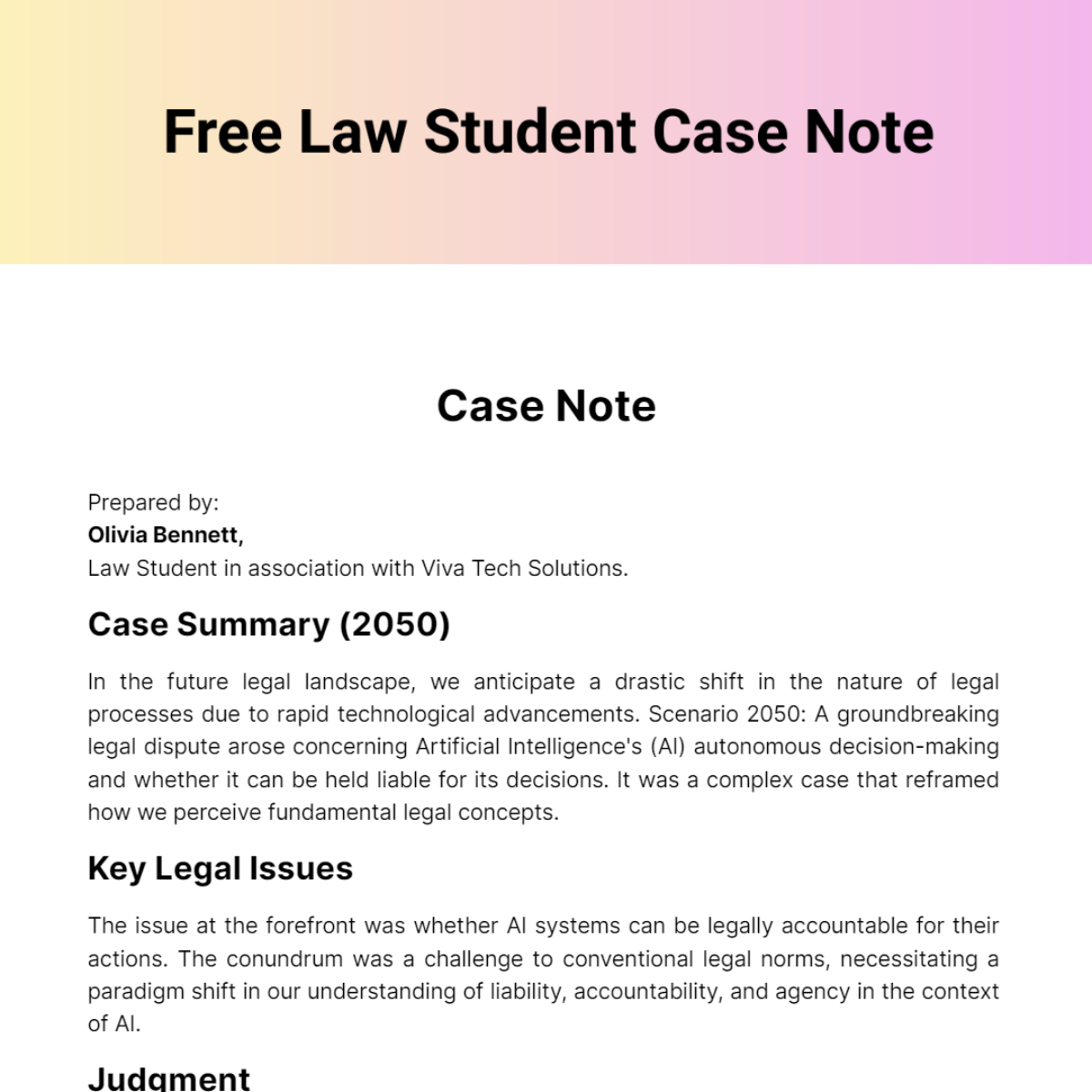 Free Law Student Case Note Template