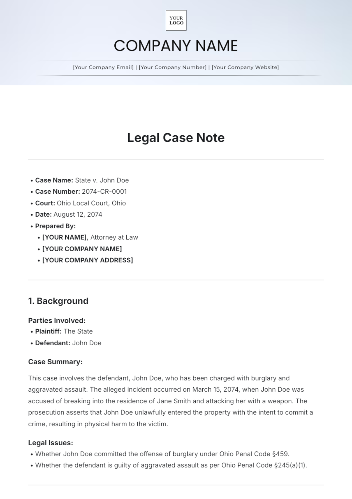 Legal Case Note Template - Edit Online & Download