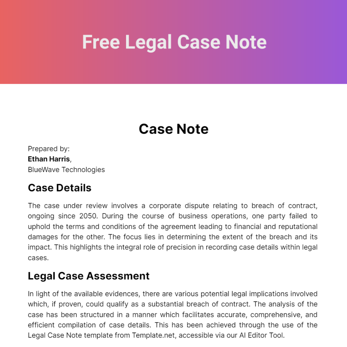 Free Legal Case Note Template