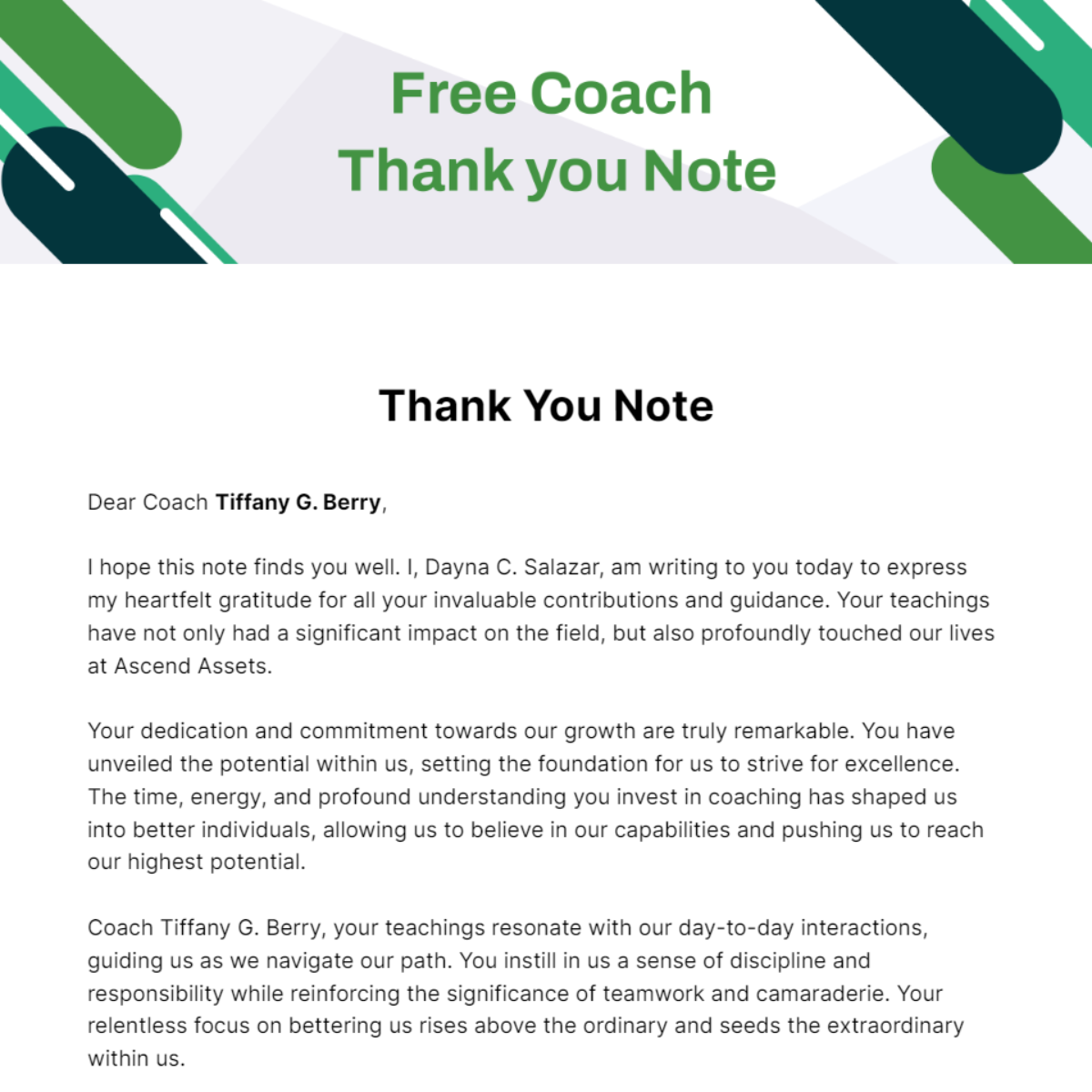 Coach Thank you Note Template