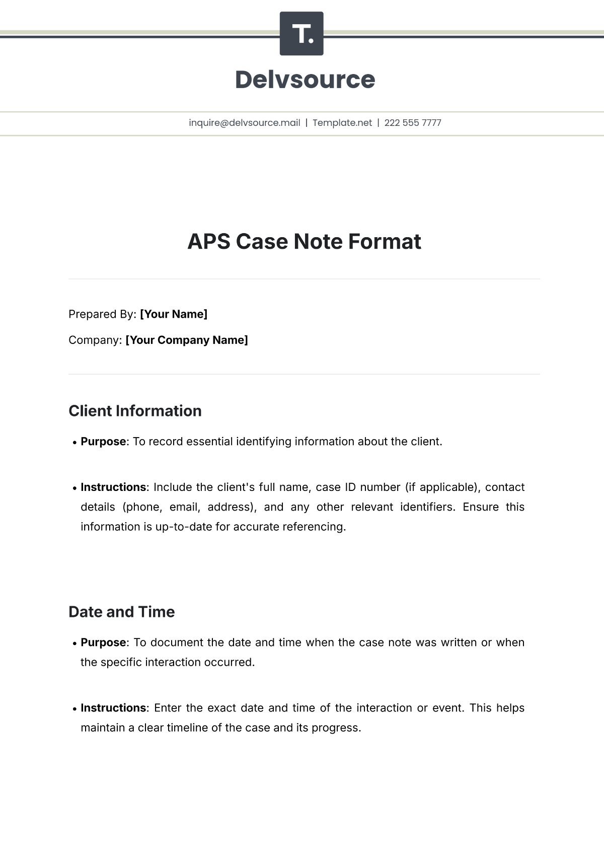 Aps Case Note Format Template