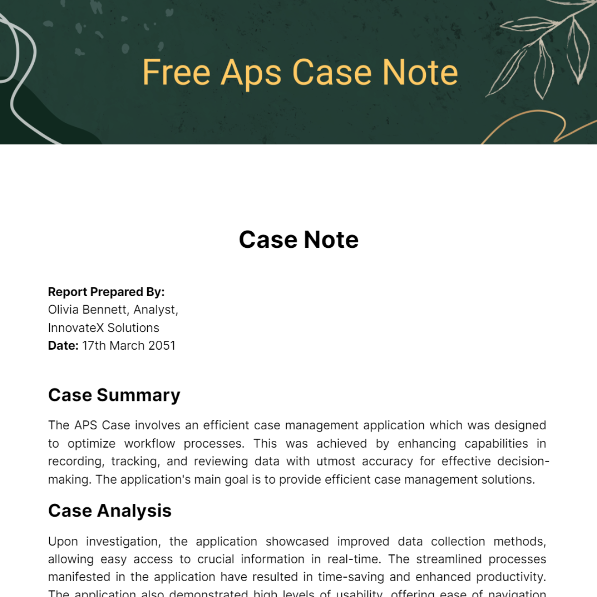 Aps Case Note Template