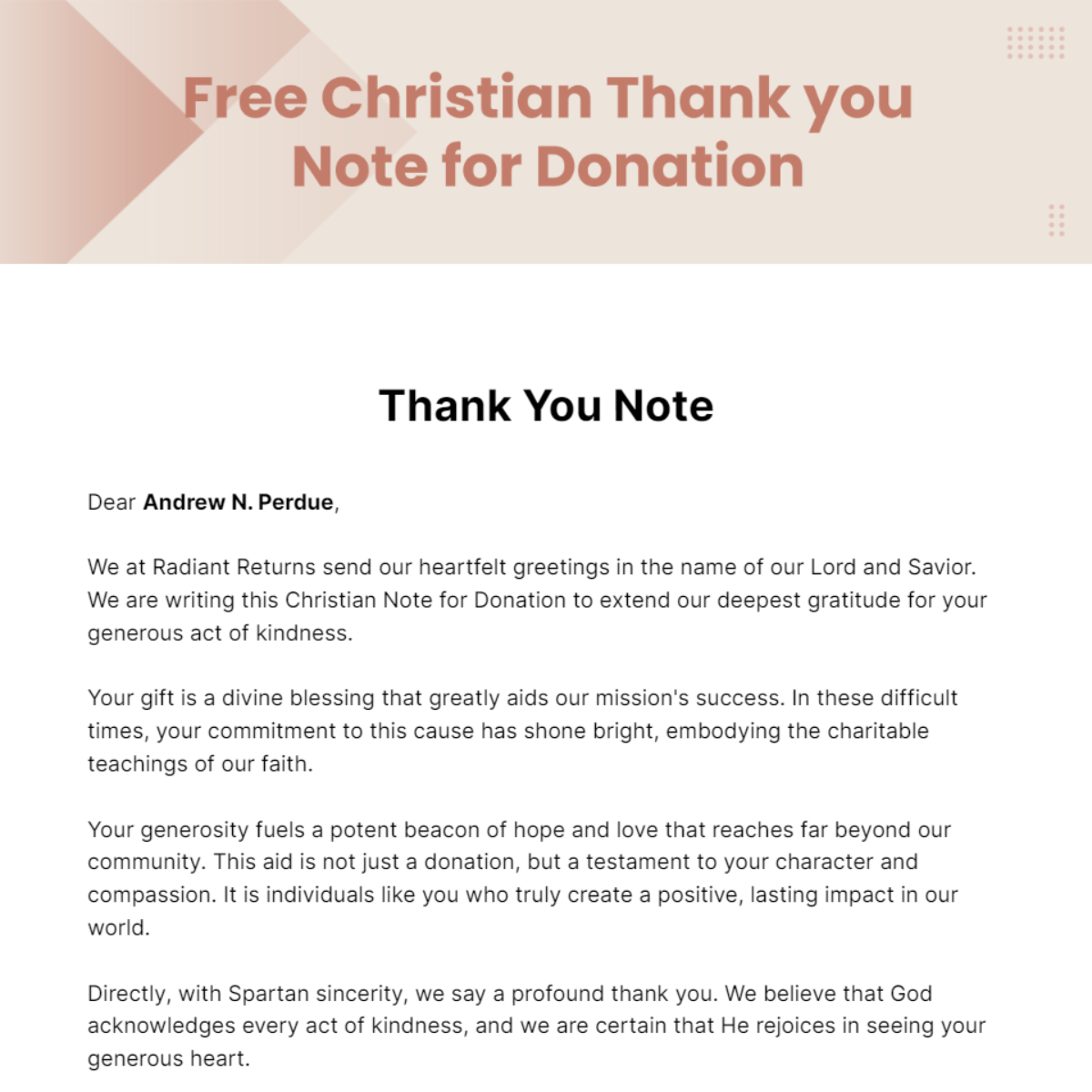 Christian Thank you Note for Donation Template