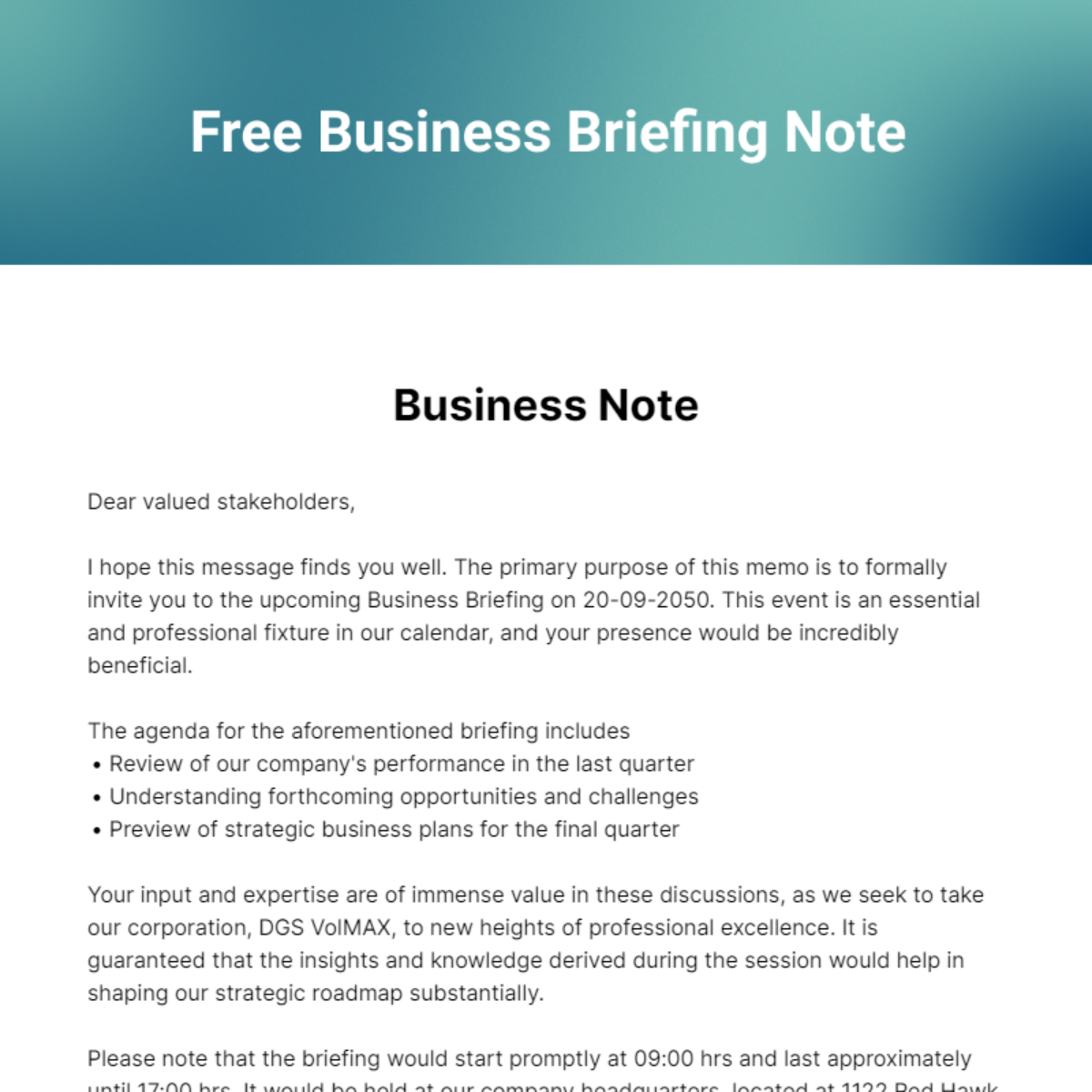 Business Briefing Note Template