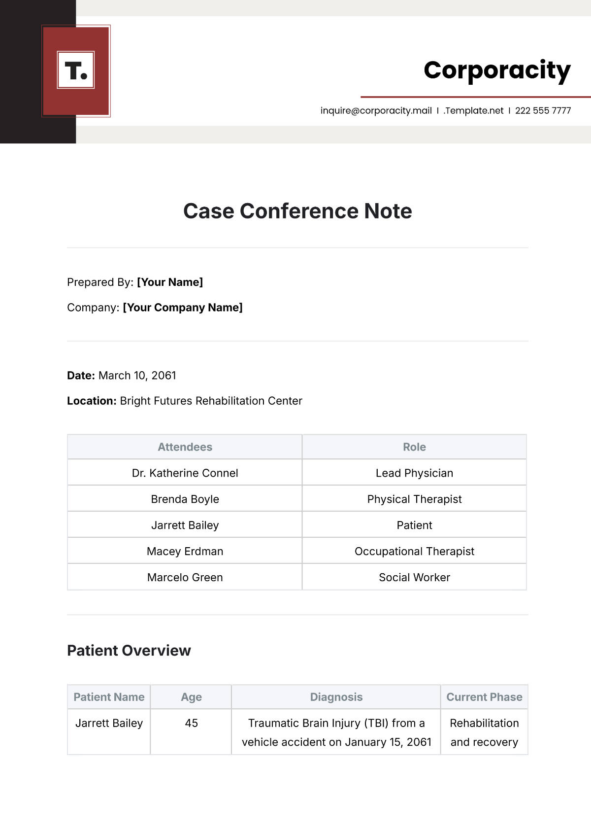 Case Conference Note Template