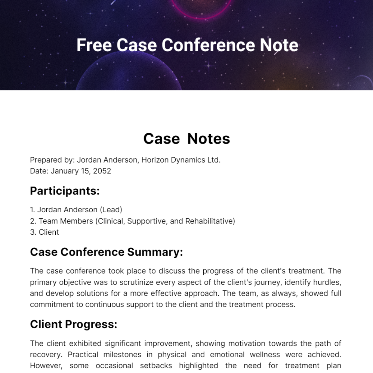 Free Case Conference Note Template