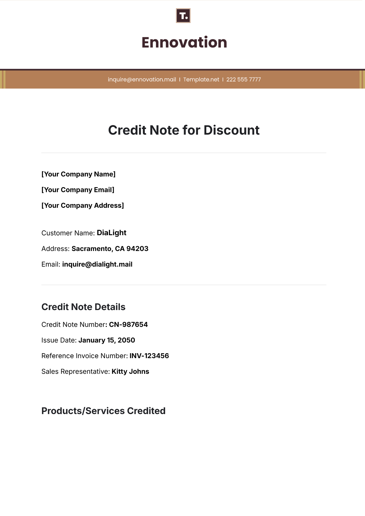 Credit Note for Discount Template - Edit Online & Download